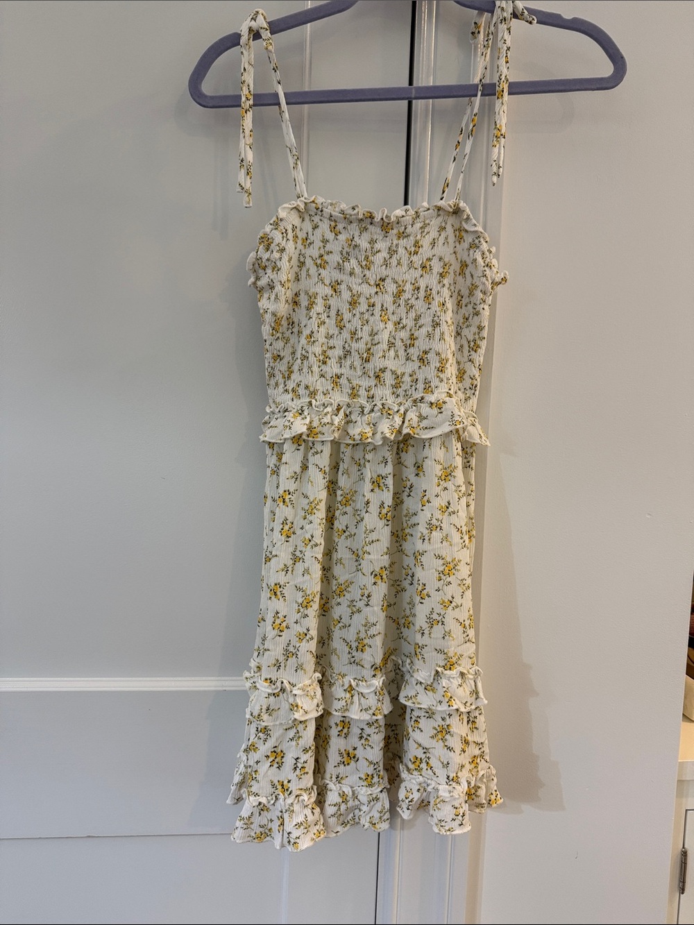 Forever 21 White Floral Smocked Midi Dress with Yellow Print